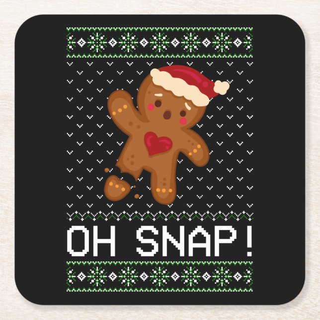 Gingerbread Man Oh Snap Christmas Square Paper Coaster (Front)