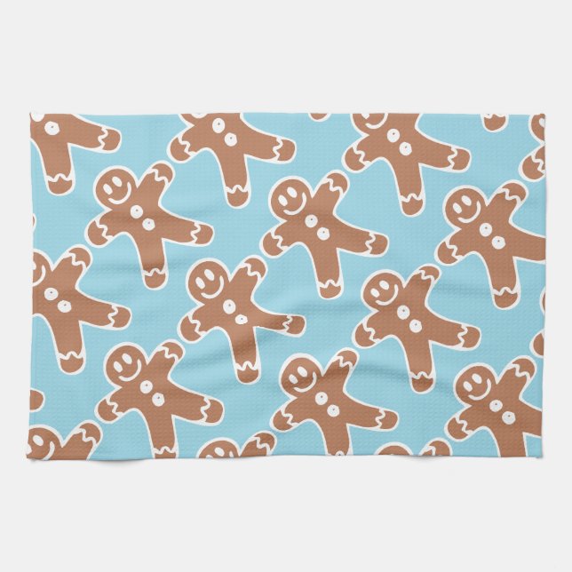 Gingerbread Man on Blue Kitchen Towel (Horizontal)