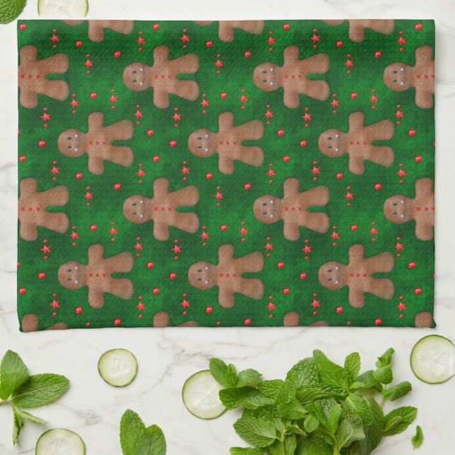 Gingerbread Man on Green Kitchen Towel (Folded)