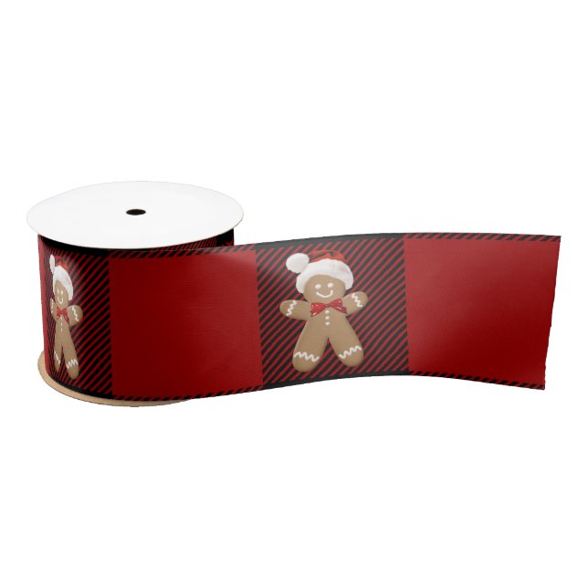 Gingerbread Man on Plaid Satin Ribbon (Spool)