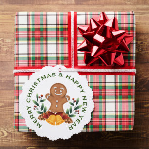 GINGERBREAD MAN on WHITE , PERSONALIZED CHRISTMAS Ornament Card