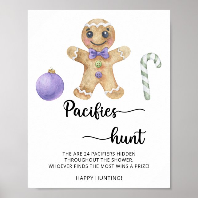 Gingerbread man - pacifier hunt baby shower game poster (Front)