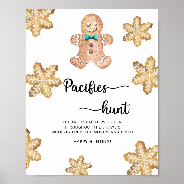 Gingerbread man - pacifier hunt baby shower game poster (Front)