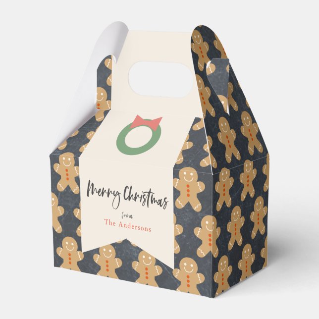 Gingerbread Man Pattern Chalkboard Holiday Favor Box (Front Side)