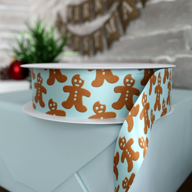 Gingerbread Man Pattern Christmas Holiday Ribbon Satin Ribbon (Creator Uploaded)