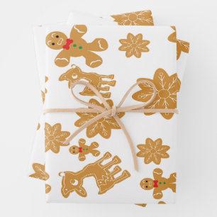 Gingerbread Man Pattern Christmas Wrapping Paper Sheet