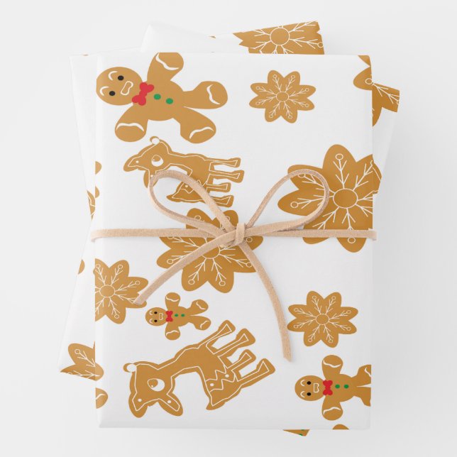 Gingerbread Man Pattern Christmas Wrapping Paper Sheet (In situ)