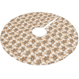 Gingerbread Man Pattern Rustic Plaid Brushed Polyester Tree Skirt