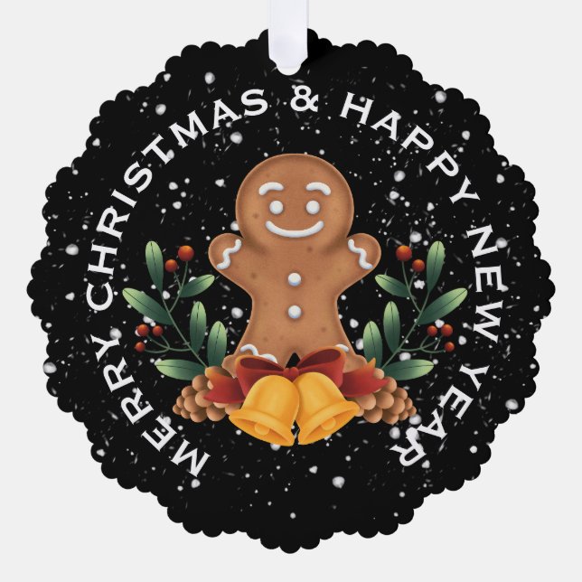 GINGERBREAD MAN , PERSONALIZED CHRISTMAS ORNAMENT CARD (Front)