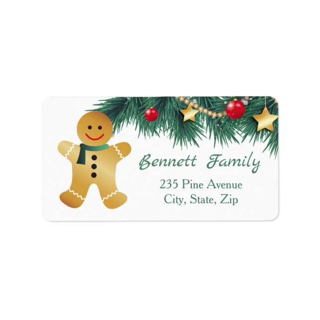 Gingerbread man, pine, baubles, stars label (Front)