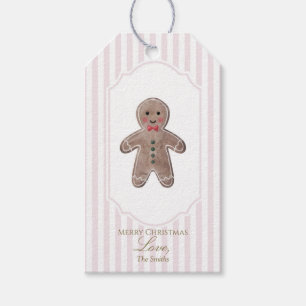 Gingerbread Man Pink Christmas Gift Tag