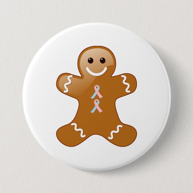 Gingerbread Man Pink &Light Blue Awareness Ribbons 3 Inch Round Button (Front)