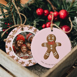 Gingerbread Man Pink Polka Dot Christmas Photo Ceramic Ornament<br><div class="desc">Celebrate the holidays with this adorable Gingerbread Man Pink Polka Dot Christmas Photo Ceramic Ornament. Featuring a cute gingerbread man design with a customizable photo on the back, this ornament is perfect for adding a touch of festive charm to your tree. Personalize it with your family name and favourite photo...</div>