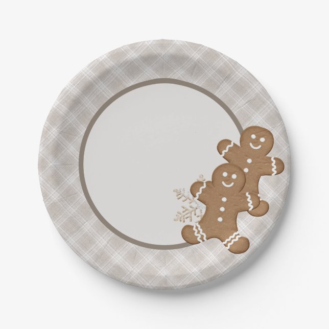 Gingerbread Man Plaid Christmas Holiday Cookie  Paper Plate (Front)