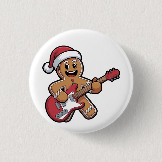 Gingerbread Man Play Guitar Electric Christmas  1 Inch Round Button (Front)