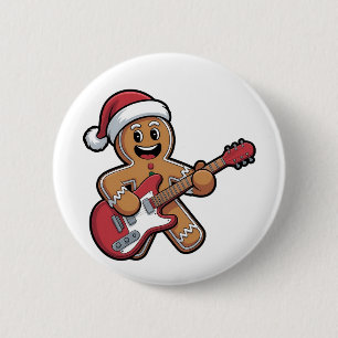 Gingerbread Man Play Guitar Electric Christmas  2 Inch Round Button