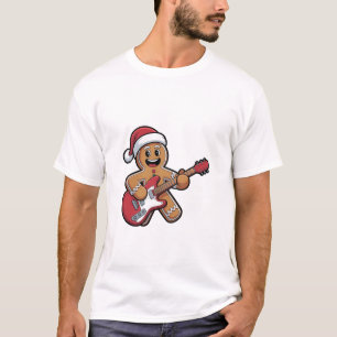 Gingerbread Man Play Guitar Electric Christmas  T-Shirt