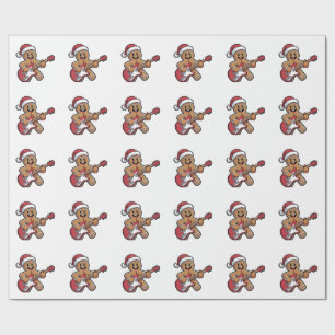 Gingerbread Man Play Guitar Electric Christmas Wrapping Paper