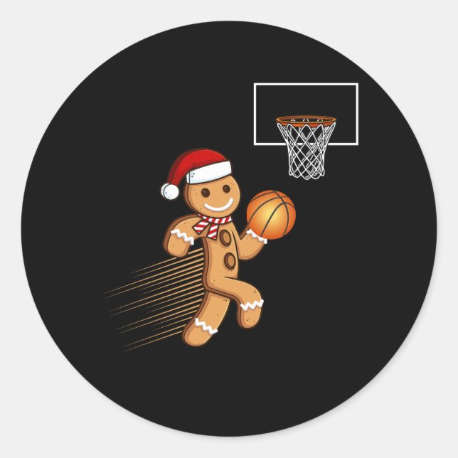 Gingerbread Man Playing Basketball Christmas Cooki Classic Round Sticker (Front)