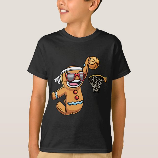 Gingerbread Man Playing Basketball Christmas Xmas T-Shirt (Front)