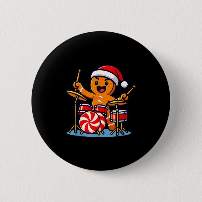 Gingerbread Man Playing Drums  2 Inch Round Button (Front)