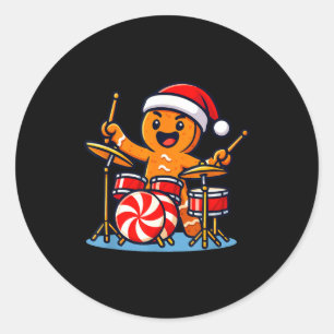 Gingerbread Man Playing Drums  Classic Round Sticker