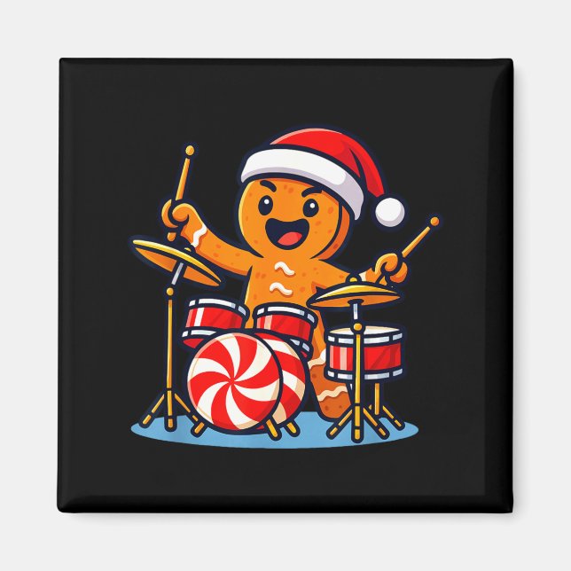 Gingerbread Man Playing Drums  Magnet (Front)