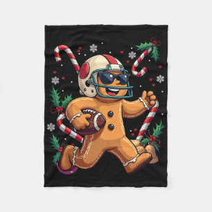 Gingerbread Man Playing Football Christmas Xmas Ki Fleece Blanket