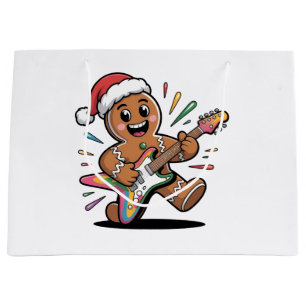 Gingerbread Man Playing Guitar Electric Santa Large Gift Bag