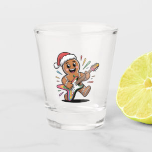 Gingerbread Man Playing Guitar Electric Santa Shot Glass