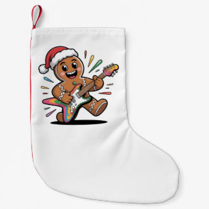 Gingerbread Man Playing Guitar Electric Santa  Small Christmas Stocking