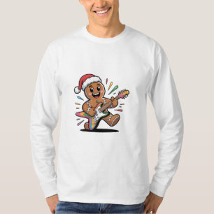 Gingerbread Man Playing Guitar Electric Santa  T-Shirt