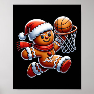 Gingerbread Man Playing Sketll Christmas Xmas Kids Poster