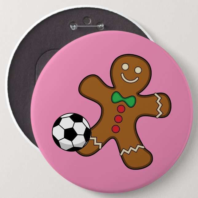 Gingerbread Man Playing Soccer 6 Inch Round Button (Front & Back)