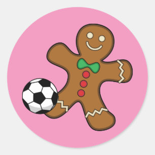 Gingerbread Man Playing Soccer Classic Round Sticker