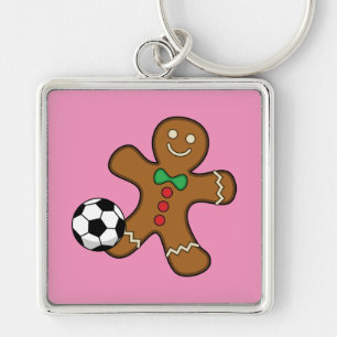 Gingerbread Man Playing Soccer Keychain