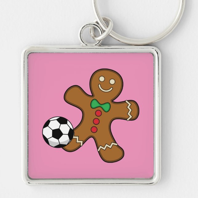 Gingerbread Man Playing Soccer Keychain (Front)