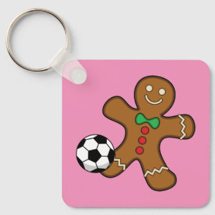 Gingerbread Man Playing Soccer Keychain