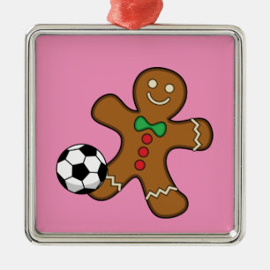 Gingerbread Man Playing Soccer Metal Ornament
