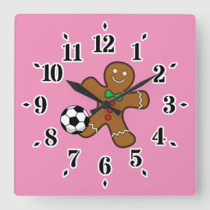 Gingerbread Man Playing Soccer Square Wall Clock