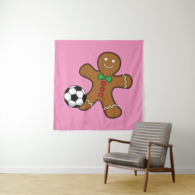 Gingerbread Man Playing Soccer Tapestry (In Situ)