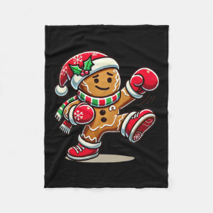 Gingerbread Man Playing Thai Boxing Christmas Xmas Fleece Blanket