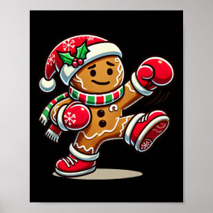 Gingerbread Man Playing Thai Boxing Christmas Xmas Poster
