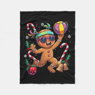 Gingerbread Man Playing Volleyball Christmas Xmas Fleece Blanket