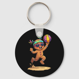 Gingerbread Man Playing Volleyball Christmas Xmas Keychain