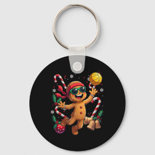 Gingerbread Man Playing Volleyball Christmas Xmas Keychain