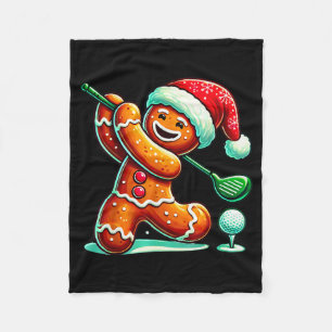 Gingerbread Man Plays Golf Christmas Golfing Santa Fleece Blanket