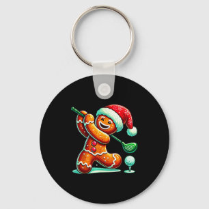 Gingerbread Man Plays Golf Christmas Golfing Santa Keychain