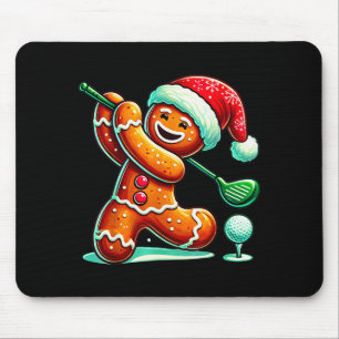Gingerbread Man Plays Golf Christmas Golfing Santa Mouse Pad