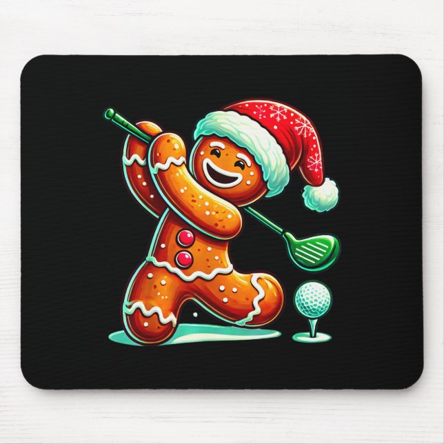 Gingerbread Man Plays Golf Christmas Golfing Santa Mouse Pad (Front)